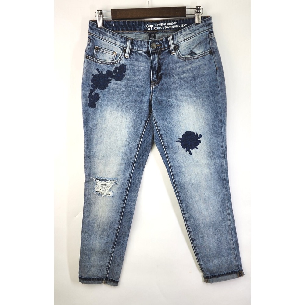 Gap Jeans Womens 4/27 Sexy Boyfriend Fit Distressed Floral Patches